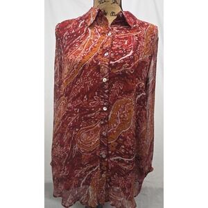 Soft Surroundings Cheyla Shirt Tunic Top Womens Size Small Red Paisley Button Up